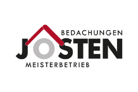 Logo mit dem Wort JOSTEN, einem roten Dach über dem O und deutschem Text darunter.