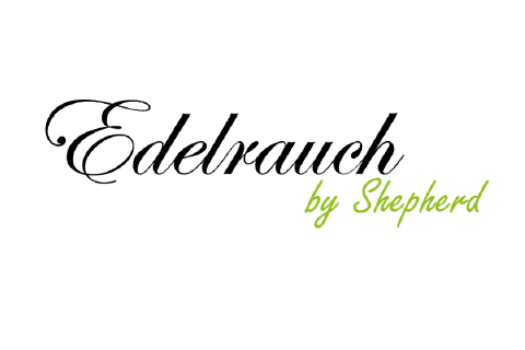 Der Text Edelrauch von Shepherd in schwarzer und grüner Schrift auf weißem Hintergrund.