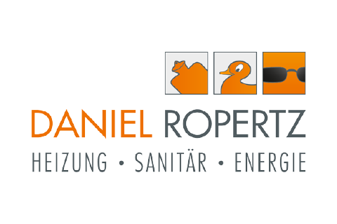 Logo für Daniel Ropertz mit Icons und den Worten Heizung, Sanitär, Energie.